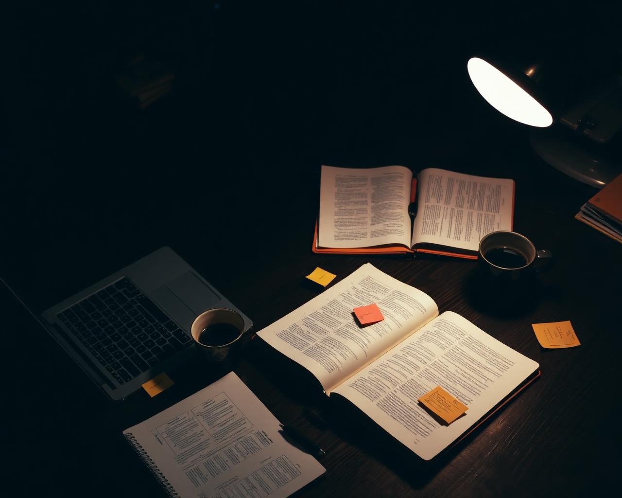 Professional's desk overloaded with unfinished drafts and notes